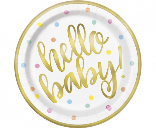 Paper plates Hello Baby, gold, 23 cm, 8 pcs Paper plates Hello Baby, gold, 23 cm, 8 pcs