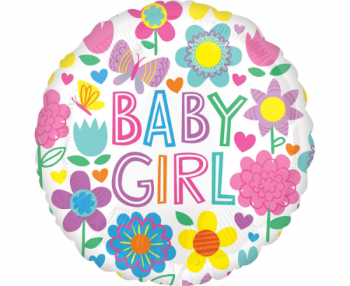 Standarta Baby Girl ziedu tauriņu folijas balona S40 iepakojums