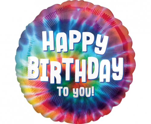 Standard Tie Dye Birthday Foil Balloon S40 Packaged