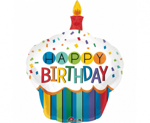 Folijas balons SuperShape Rainbow dzimšanas dienas torte, 73 x 91 cm