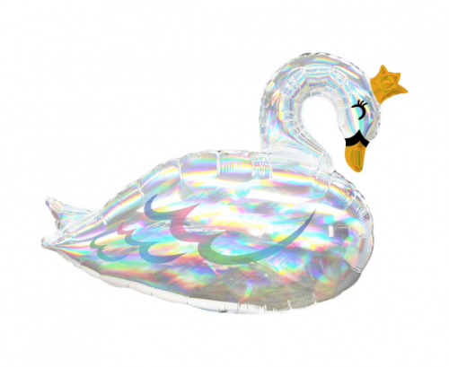 Foil balloon SuperShape Swan, iridescent, packed