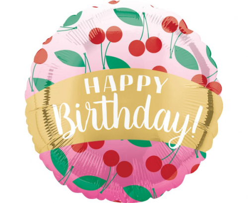 Folija balons 18" CIR Birthday Cherries, iepakots