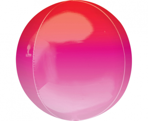Foil balloon ORBZ - red-pink sphere-shape, packed