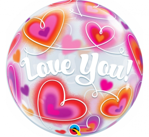 Balloon foil 22 inches QL Bubble Love You Doodle Hearts