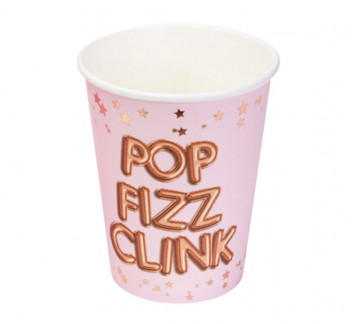 Papīra krūzes Glitz &amp; Glamour, rozā, POP FIZZ CLINK, 200 ml, 8 gab.