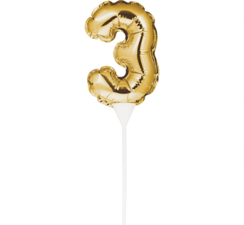 Foil balloon, gold, self pumping, Number 3, size 9 Foil balloon, gold, self pumping, Number 3, size 9