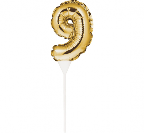 Foil balloon gold, self pumping, Number 9, size 9 Foil balloon gold, self pumping, Number 9, size 9