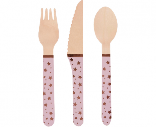 Wooden cutlery set, Glitz & Glamour, pink, 24 pcs