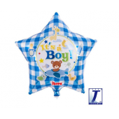 Гелиевый шар Ibrex, Star 15 &quot;, It&#39;s A Boy Bear, синий в клетку, в упаковке.