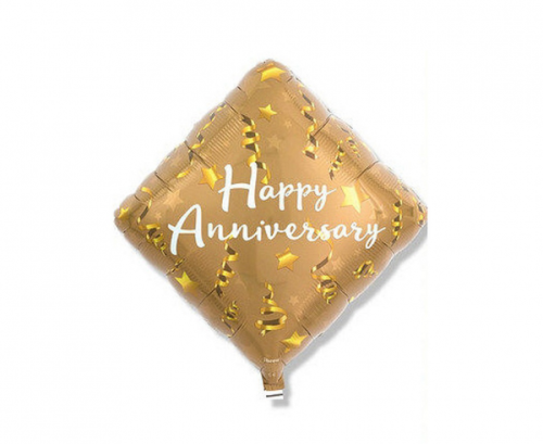 Ibrex hēlija balons, Diamond 14", Happy Anniversary Star &amp; Ribbons, iesaiņots