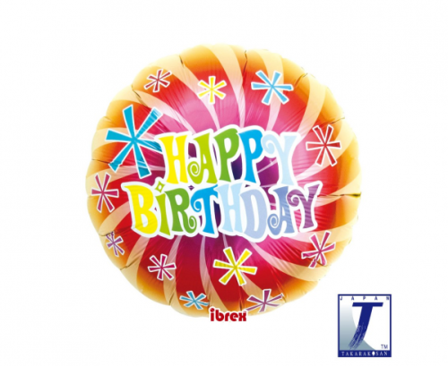 Ibrex hēlija balons, 14. kārta”, Happy Birthday Swirl, iepakots