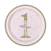 Paper plates Ballerina, pink-gold, 1st Birthday, 23 cm, 8 pcs