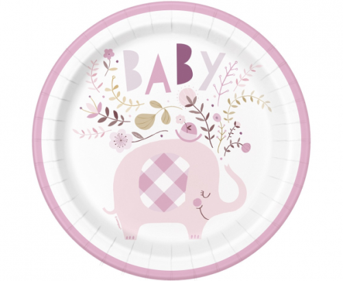 Paper plates Floral Elephant, pink, size 23 cm, 8 pcs