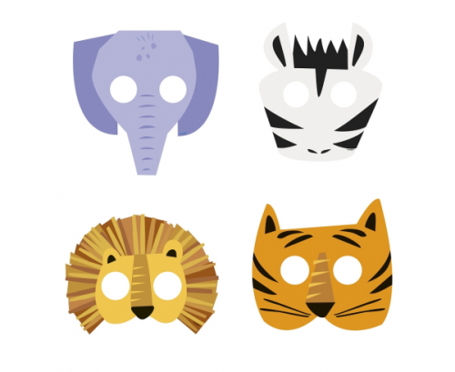 Paper masks Animal Safari, 4 designs, 8 pcs