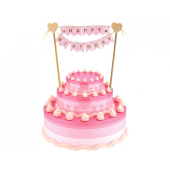 Paper cake decoration B&G Happy Birthday, light pink, 25 cm
