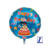 Ibrex hēlija balons, Round 14&quot;, Happy Birthday Cake, zils, iepakots