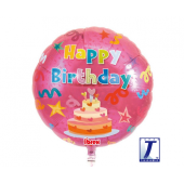 Ibrex hēlija balons, 14. kārta&quot;, Happy Birthday Cake, sarkana, iepakota