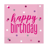 Paper napkins Glitz Happy Birthday, 33x33 cm, pink, 16 pcs