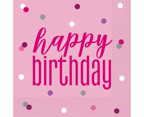 Paper napkins Glitz Happy Birthday, 33x33 cm, pink, 16 pcs Paper napkins Glitz Happy Birthday, 33x33 cm, pink, 16 pcs