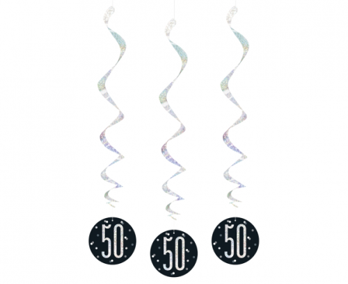 Hanging swirls Glitz 50, 81 cm, black, 6 pcs