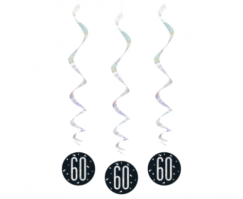 Hanging swirls Glitz 60, 81 cm, black, 6 pcs