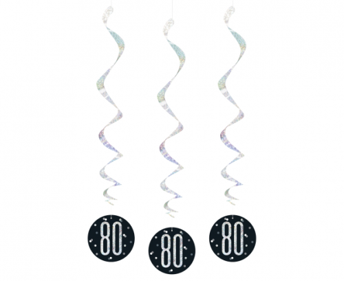 Hanging swirls Glitz 80, 81 cm, black, 6 pcs
