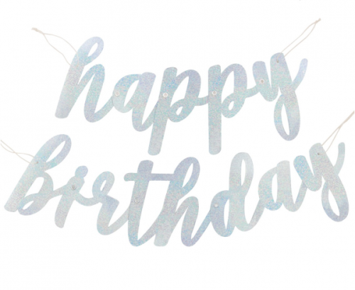 Banner Happy Birthday, glitter silver, 2- pieces