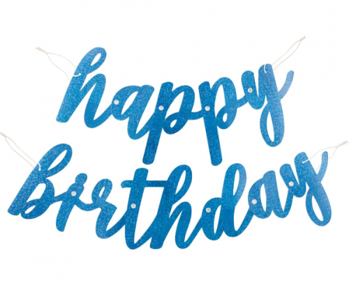 Banner Happy Birthday, glitter blue, 2-pieces