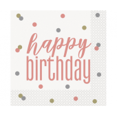 Paper napkins Glitz - Happy Birthday, 33x33 cm, rose gold, 16 pcs