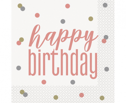 Paper napkins Glitz - Happy Birthday, 33x33 cm, rose gold, 16 pcs Paper napkins Glitz - Happy Birthday, 33x33 cm, rose gold, 16 pcs