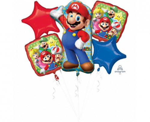 Balonu pušķis &quot;Mario Bros&quot;, 5 folijas baloni P75, iepakoti