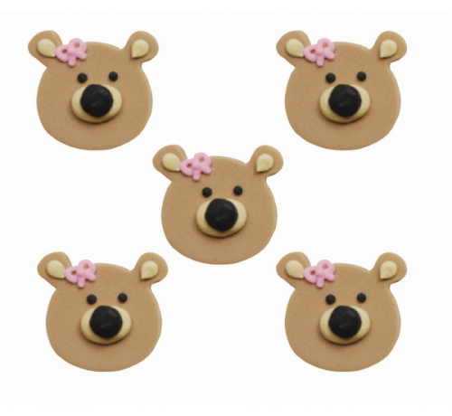 Teddy Bear Head Sugarcraft Toppers Pink