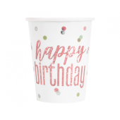 Paper cups Glitz Happy Birthday, 266 ml, rose gold, 8 pcs