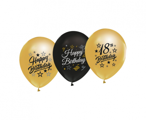 Воздушные шары Beauty &amp; Charm 12 "с принтом" 18 ", золото и черный, 5 шт.