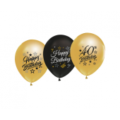 Воздушные шары Beauty &amp; Charm 12 &quot;с принтом&quot; 40 &quot;, золото и черный, 5 шт.