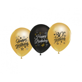 Воздушные шары Beauty &amp; Charm 12 &quot;с принтом&quot; 30 &quot;, золото и черный, 5 шт.