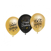 Воздушные шары Beauty &amp; Charm 12 &quot;с принтом&quot; 60 &quot;, золото и черный, 5 шт.