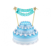 Paper cake decoration B&G Happy Birthday, light blue, 25 cm