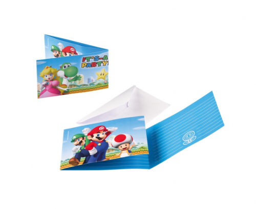 Invitations with envelopes Super Mario, 8 x 14 cm, 8 pcs.
