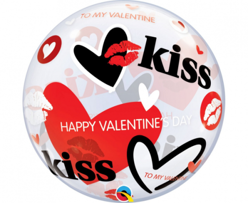 Folija balons 22" QL Bubble Valentīna skūpsti un sirdis Folija balons 22" QL Bubble Valentīna skūpsti un sirdis