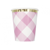 Paper cups Gingham 1st Birthday, pink, 8 pcs