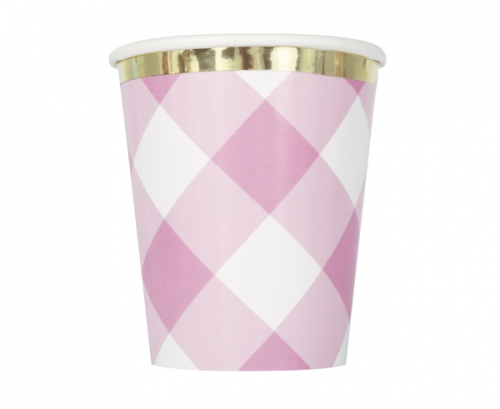Paper cups Gingham 1st Birthday, pink, 8 pcs