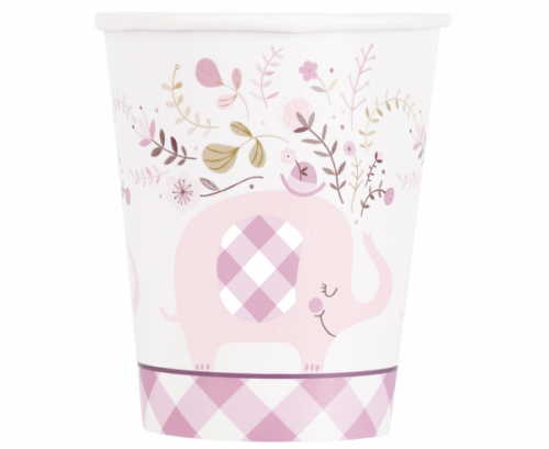 Paper cups Floral Elephant, pink, 8 pcs