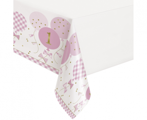 Table cover Gingham 1st Birthday, pink, 137 x 213 cm Table cover Gingham 1st Birthday, pink, 137 x 213 cm