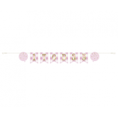 Paper banner Gingham 1st Birthday, pink, 183 cm