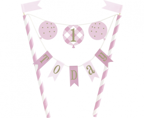 Bunting cake topper Gingham 1st Birthday, pink