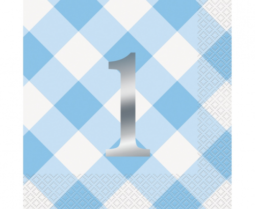 Paper napkins Gingham 1st Birthday, blue, 16 pcs Paper napkins Gingham 1st Birthday, blue, 16 pcs