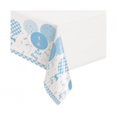 Table cover Gingham 1st Birthday, blue, 137 x 213 cm