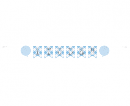 Paper banner Gingham 1st Birthday, blue, 183 cm Paper banner Gingham 1st Birthday, blue, 183 cm