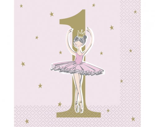 Paper napkins Ballerina 1st Birthday, pink, 16 pcs